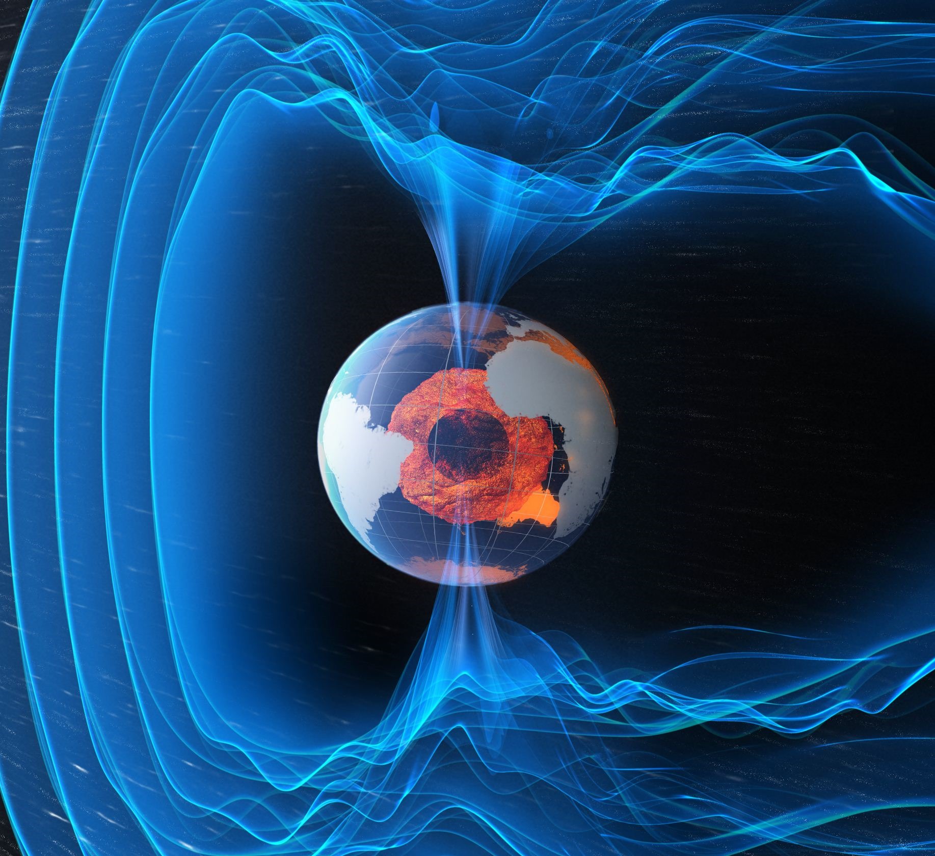Un nouveau rendu accéléré du turbulent champs magnétique de la Terre (vidéo)
