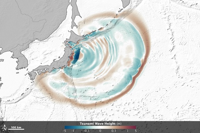 Les 22 premières heures du mouvement de l’onde du tsunami japonais, selon la NASA. (Vidéo)