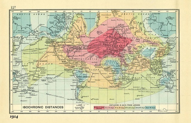 Deux cartes pour comparer le temps que l’on mettait à atteindre sa destination dans le monde en 1914 et en 2016