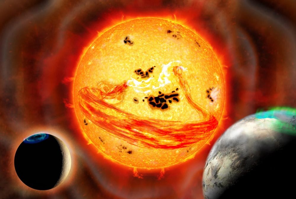 Tel un dragon, une lointaine étoile a craché un flux de gaz brûlant à l’échelle planétaire