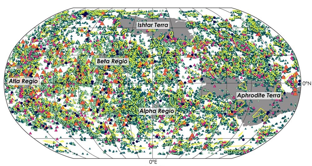 Cette carte de Vénus présente les 85 000 volcans connus à sa surface