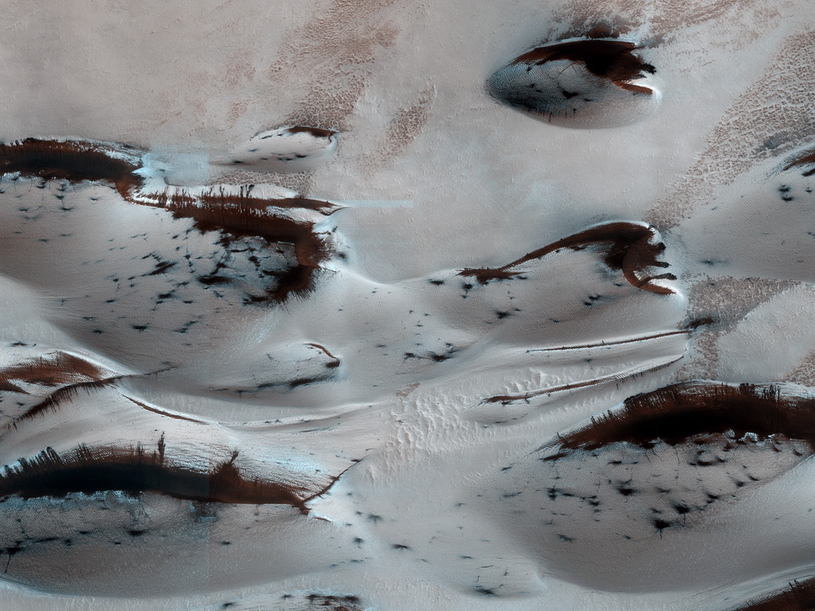 Zoom sur un changement saisonnier : des dunes martiennes libérées de la glace